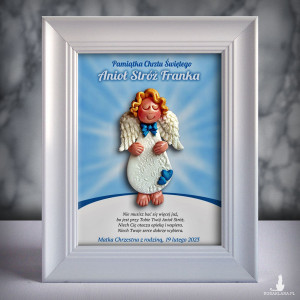 Pamiątka Chrztu Świętego - ramka 15x20 z aniołkiem