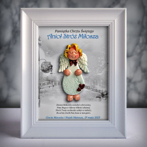 Pamiątka Chrztu Świętego - ramka 15x20 z aniołkiem