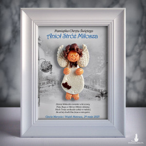 Pamiątka Chrztu Świętego - ramka 15x20 z aniołkiem