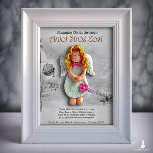 Pamiątka Chrztu Świętego - ramka 15x20 z aniołkiem