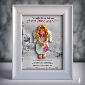 Pamiątka Chrztu Świętego - ramka 15x20 z aniołkiem