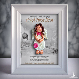 Pamiątka Chrztu Świętego - ramka 15x20 z aniołkiem