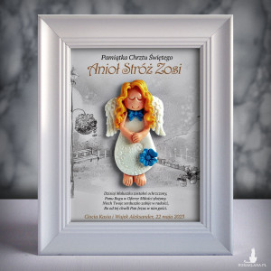 Pamiątka Chrztu Świętego - ramka 15x20 z aniołkiem