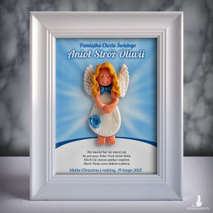 Pamiątka Chrztu Świętego - ramka 15x20 z aniołkiem
