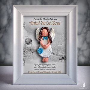 Pamiątka Chrztu Świętego - ramka 15x20 z aniołkiem