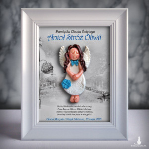 Pamiątka Chrztu Świętego - ramka 15x20 z aniołkiem