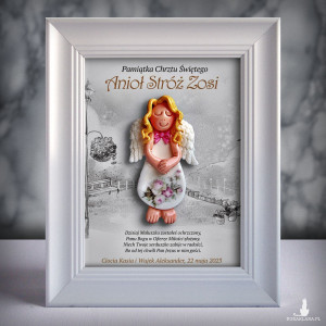 Pamiątka Chrztu Świętego - ramka 15x20 z aniołkiem
