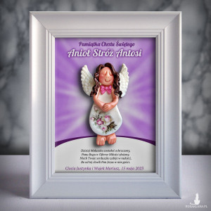 Pamiątka Chrztu Świętego - ramka 15x20 z aniołkiem
