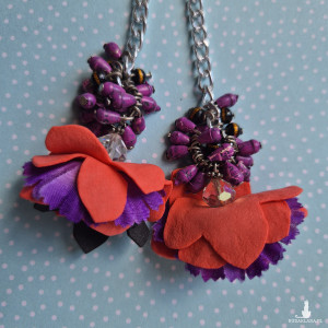 Klipsy kwiaty koraliki długie cudne