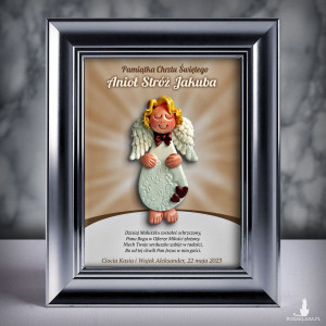 Pamiątka Chrztu Świętego - ramka 15x20 z aniołkiem