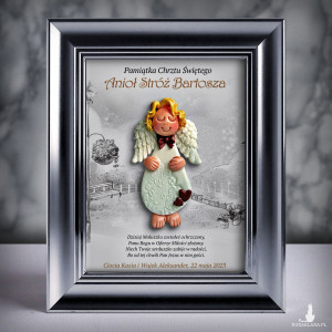 Pamiątka Chrztu Świętego - ramka 15x20 z aniołkiem