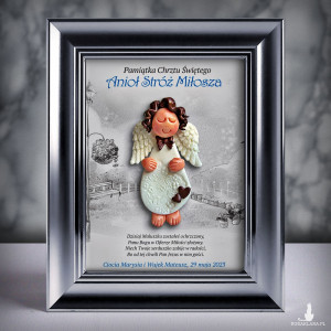 Pamiątka Chrztu Świętego - ramka 15x20 z aniołkiem