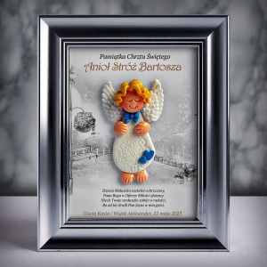 Pamiątka Chrztu Świętego - ramka 15x20 z aniołkiem