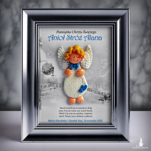 Pamiątka Chrztu Świętego - ramka 15x20 z aniołkiem