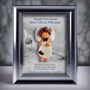 Pamiątka Chrztu Świętego - ramka 15x20 z aniołkiem
