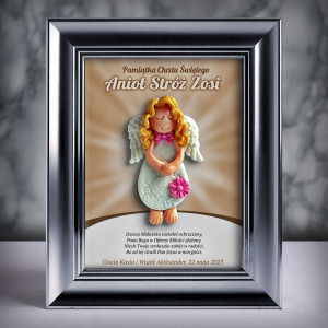 Pamiątka Chrztu Świętego - ramka 15x20 z aniołkiem