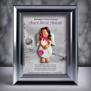 Pamiątka Chrztu Świętego - ramka 15x20 z aniołkiem