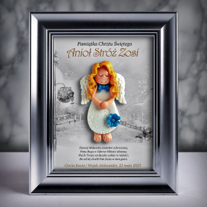 Pamiątka Chrztu Świętego - ramka 15x20 z aniołkiem