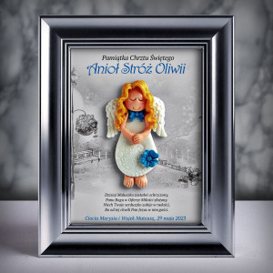 Pamiątka Chrztu Świętego - ramka 15x20 z aniołkiem