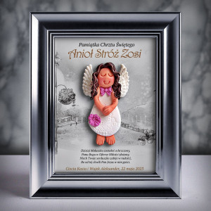 Pamiątka Chrztu Świętego - ramka 15x20 z aniołkiem