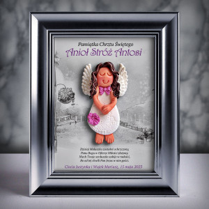 Pamiątka Chrztu Świętego - ramka 15x20 z aniołkiem