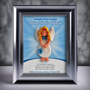 Pamiątka Chrztu Świętego - ramka 15x20 z aniołkiem