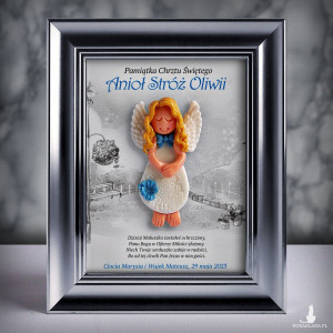 Pamiątka Chrztu Świętego - ramka 15x20 z aniołkiem
