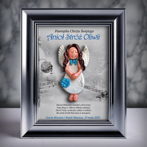 Pamiątka Chrztu Świętego - ramka 15x20 z aniołkiem