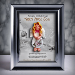 Pamiątka Chrztu Świętego - ramka 15x20 z aniołkiem