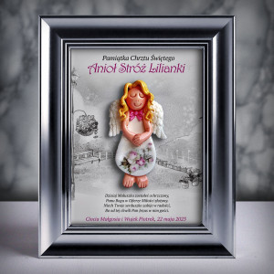 Pamiątka Chrztu Świętego - ramka 15x20 z aniołkiem