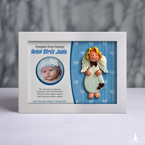 Pamiątka Chrztu Świętego - ramka 15x20 z aniołkiem