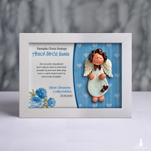 Pamiątka Chrztu Świętego - ramka 15x20 z aniołkiem
