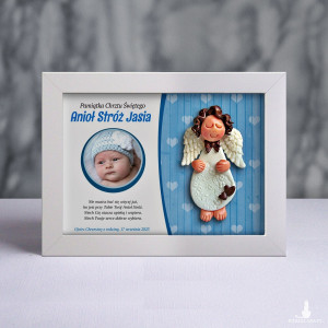 Pamiątka Chrztu Świętego - ramka 15x20 z aniołkiem