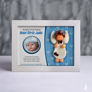 Pamiątka Chrztu Świętego - ramka 15x20 z aniołkiem