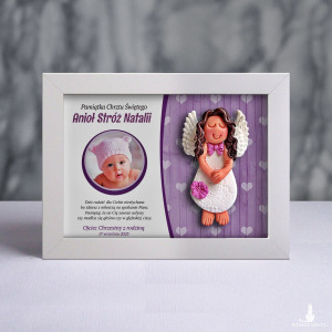 Pamiątka Chrztu Świętego - ramka 15x20 z aniołkiem
