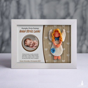 Pamiątka Chrztu Świętego - ramka 15x20 z aniołkiem