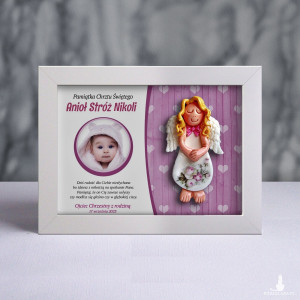 Pamiątka Chrztu Świętego - ramka 15x20 z aniołkiem