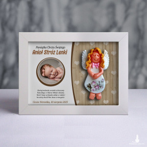 Pamiątka Chrztu Świętego - ramka 15x20 z aniołkiem