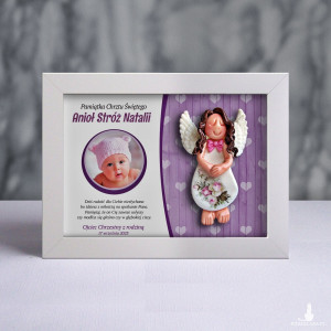 Pamiątka Chrztu Świętego - ramka 15x20 z aniołkiem