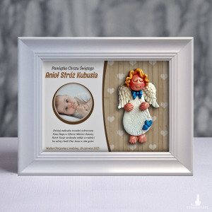 Pamiątka Chrztu Świętego - ramka 15x20 z aniołkiem