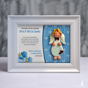 Pamiątka Chrztu Świętego - ramka 15x20 z aniołkiem