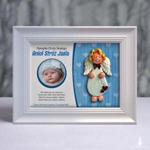 Pamiątka Chrztu Świętego - ramka 15x20 z aniołkiem