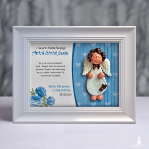 Pamiątka Chrztu Świętego - ramka 15x20 z aniołkiem