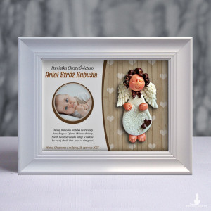 Pamiątka Chrztu Świętego - ramka 15x20 z aniołkiem