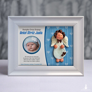 Pamiątka Chrztu Świętego - ramka 15x20 z aniołkiem