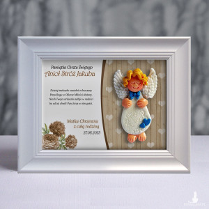 Pamiątka Chrztu Świętego - ramka 15x20 z aniołkiem