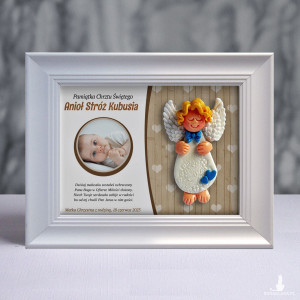 Pamiątka Chrztu Świętego - ramka 15x20 z aniołkiem