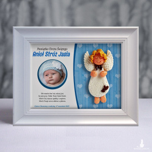 Pamiątka Chrztu Świętego - ramka 15x20 z aniołkiem