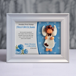Pamiątka Chrztu Świętego - ramka 15x20 z aniołkiem