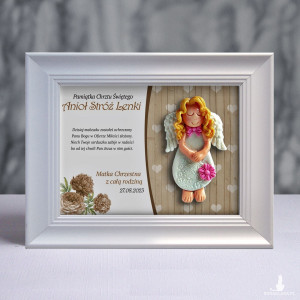 Pamiątka Chrztu Świętego - ramka 15x20 z aniołkiem
